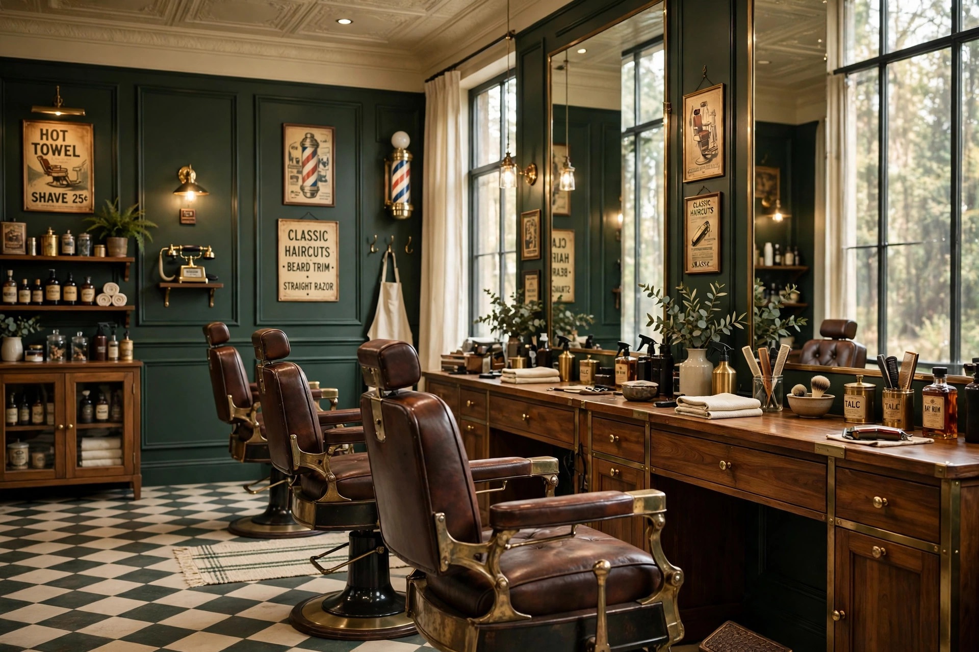 Interior cálido de barbería